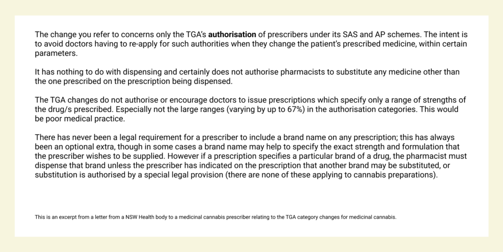 nsw health letter to prescriber category approvals cannabis snippet honahlee
