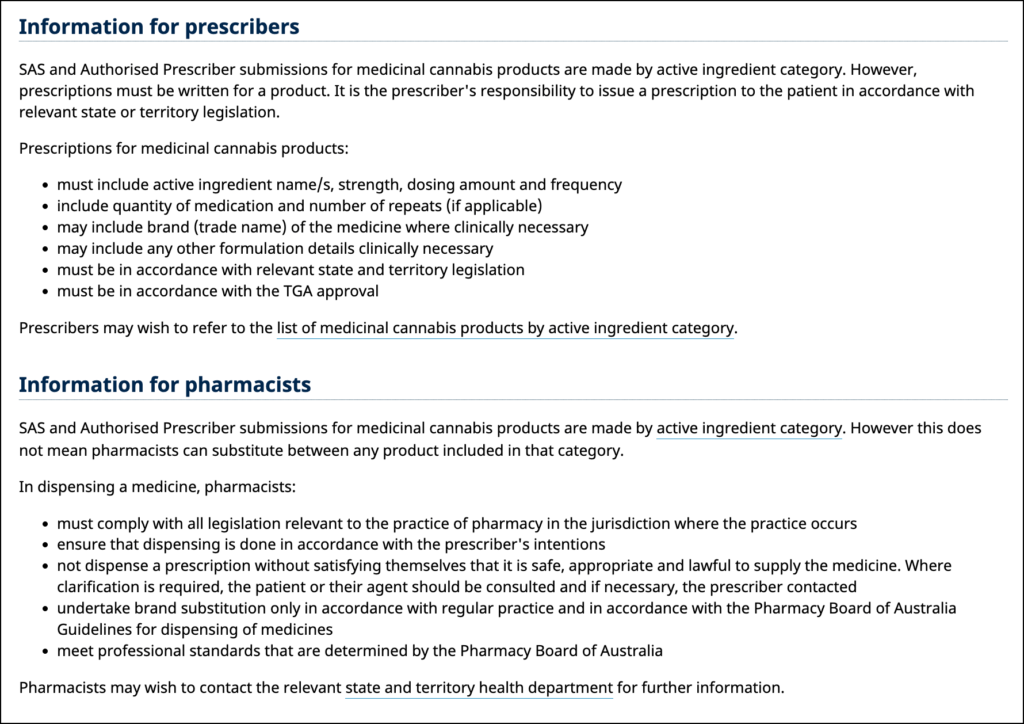 tga medicinal cannabis info for prescribers and pharmacists